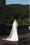 Modest Full Sleeves Wedding Dresses Sheath Simple Satin Bridal Gown