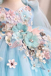 Sky Blue Pretty Flower Girl Dress With Bow