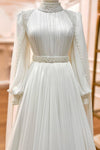 Muslim High Collar Ivory A-line Wedding Dresses