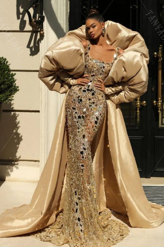 Champagne Taffeta Evening Jacket With Puffy Sleeves ZJ260