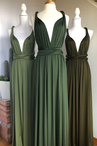 Olive Green Bridesmaid Dress Convertible Gown