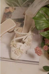 Bows Pearls Thick Heels Square-toed Half-slippers Bridal Gown Shoes