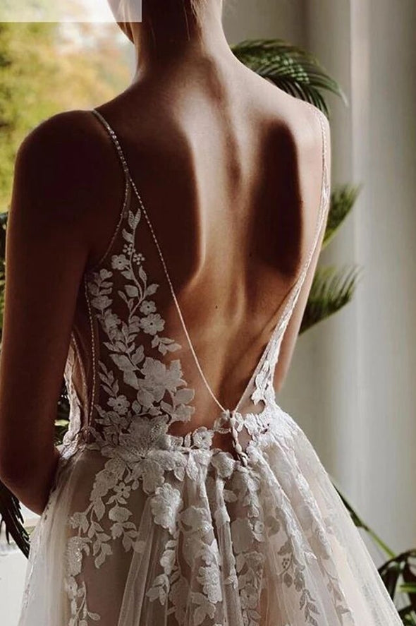 Sheer Illusion Beach Wedding Dresses