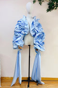 Light Blue Unique Fashionable Jacket With Ribbon