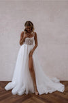 Elegant Straps Lace Applique Boho Beach A Line Wedding Dresses