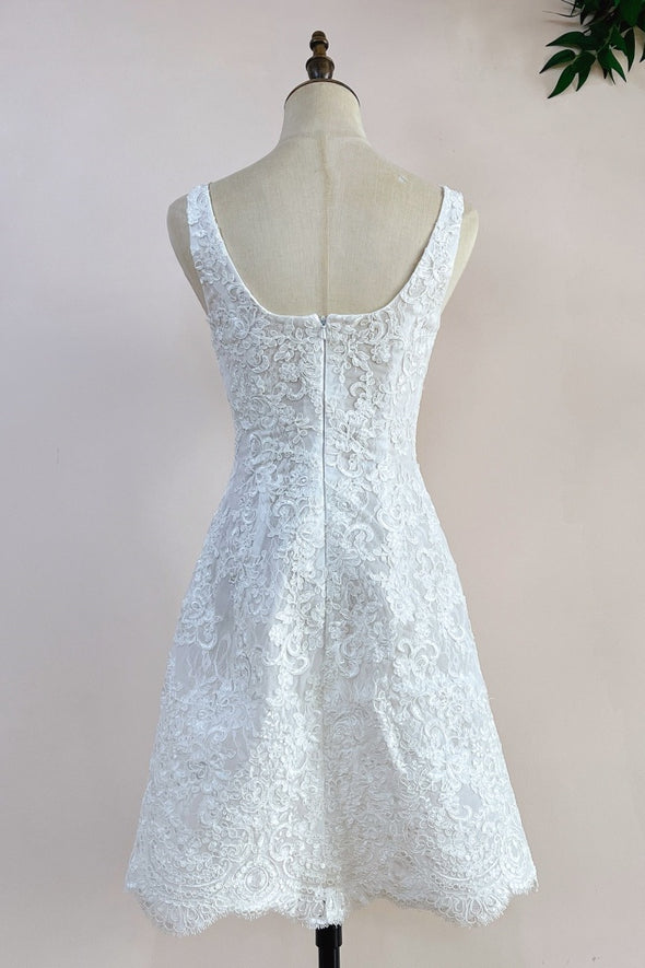 Short Lace Dresses With Detachable Satin Tail 2 in 1 Bridal Grown