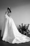 Luxyry 3D Flower Wedding Dress With Detachable Puffy Sleeves