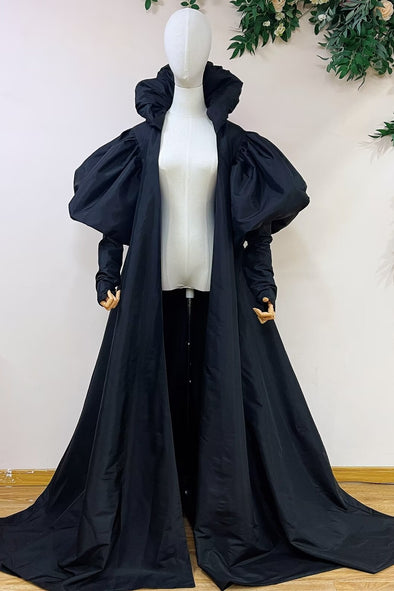 Black Taffeta Long Lady Evening Party Cape Cloak Outfit