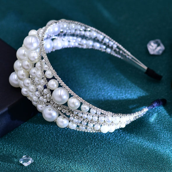 Stage Show Pearl Rhinestone Wide Edge Headband Hair Accessories