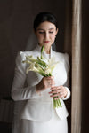 Modest Full Sleeves Wedding Dresses Sheath Simple Satin Bridal Gown