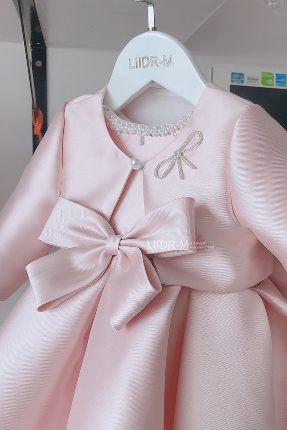 Pink Satin Girl Dress With Jacket