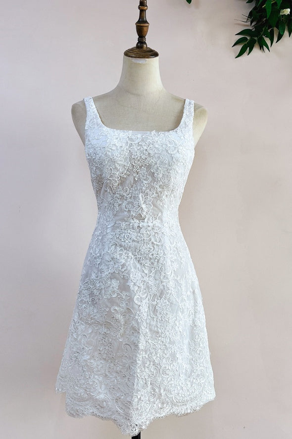 Short Lace Dresses With Detachable Satin Tail 2 in 1 Bridal Grown