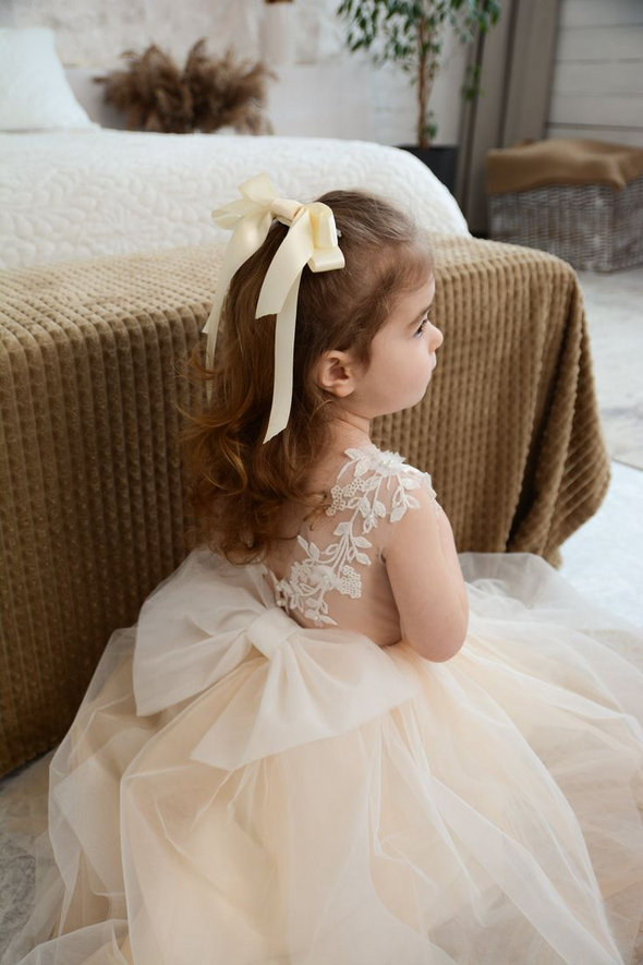 Pretty Girl Dress With Bow Back Detachable Train