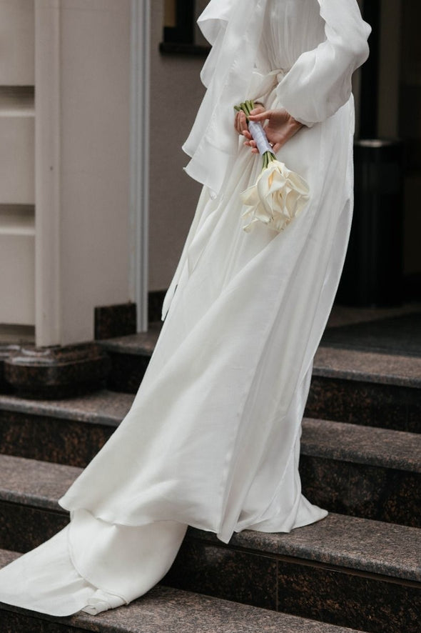 A Line Wedding Dress Full Sleeves Romantic Muslim Wedding Gown