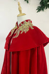 Red Velvet Long Women Cape Winter Cloak With Gold Appliques