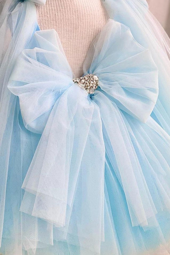 Sky Blue Pretty Flower Girl Dress With Bow