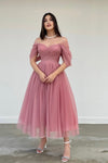 Dusty Pink Off The Shoulder A Line Prom Dresses