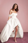 Short Front Long Back Satin Wedding Gown Off The Shoulder Straps