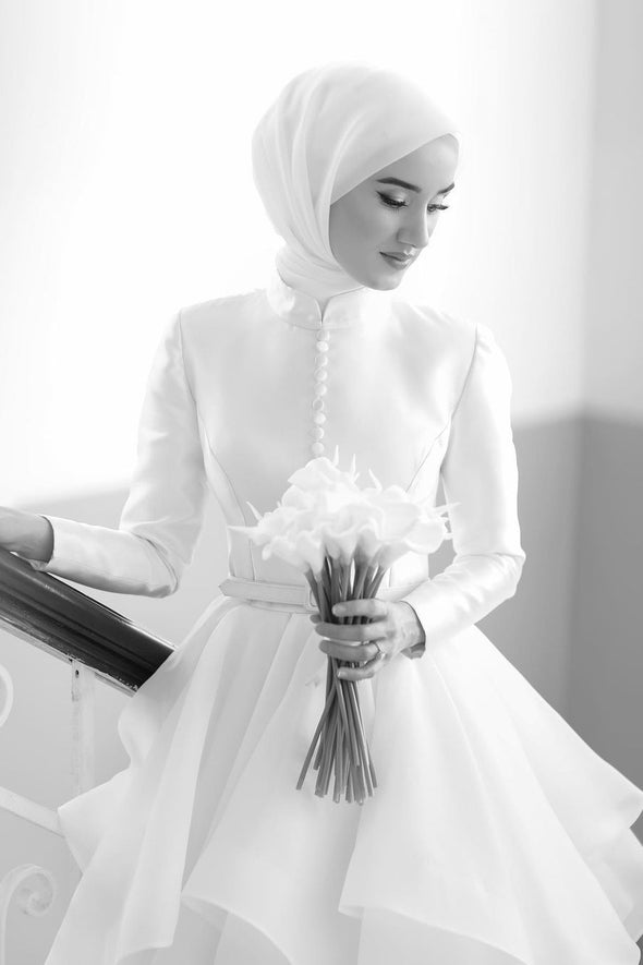 Modest Ruffles Wedding Dress For Muslim