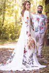 Long Flare Split Sleeve Boho Colorful Embroidery Wedding Dress