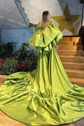 New Fashionable Taffeta Long Green Evening Dress Cape