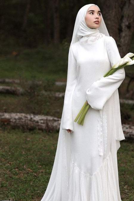 Simple Long Muslim Wedding Dress Mermaid Bridal Gown