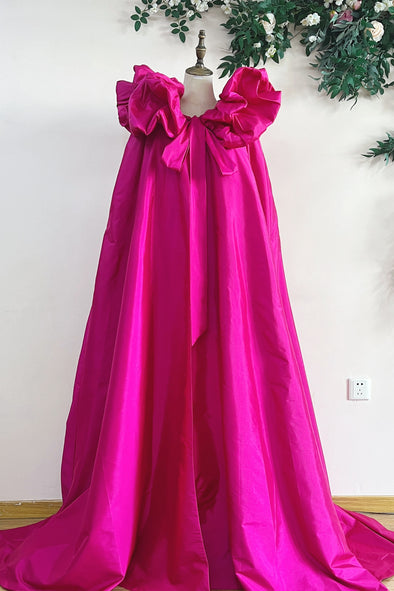 Hot Pink Fuchsia Long Taffeta Evening Cape Outfit