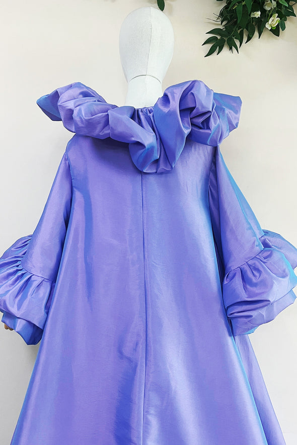 Lavender Taffeta Evening Coat With Flare Sleeves