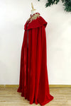 Red Velvet Long Women Cape Winter Cloak With Gold Appliques