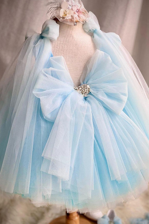 Sky Blue Pretty Flower Girl Dress With Bow