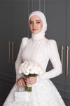 Long Sleeve Lace Muslim Wedding Dress Vintage Bridal Gown