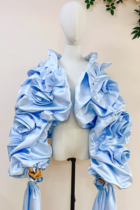 Light Blue Unique Fashionable Jacket With Ribbon