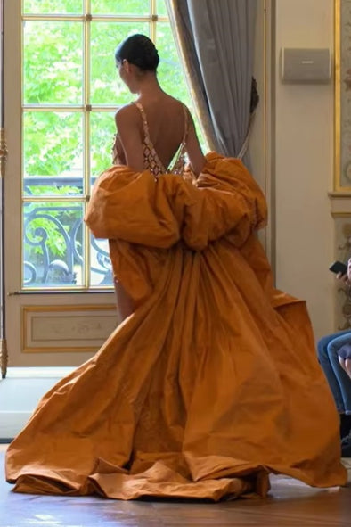 Orange Taffeta Fashion Cape With Long Train Outfit Jacket Chic ZJ164