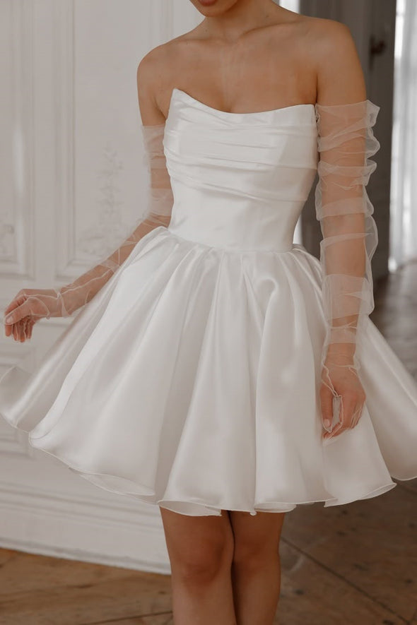 Short Wedding Dress With Detachable Sleeves