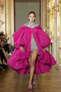 Fuchsia Oversized Taffeta Coat Long Sleeved Cape ZJ127