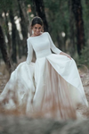 Satin Ball Gown Wedding Dress Backless Full Sleeves