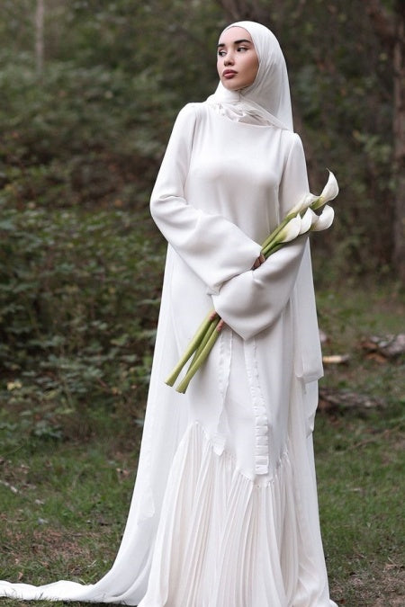 Simple Long Muslim Wedding Dress Mermaid Bridal Gown