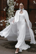 Chiffon High Collar Long Bohemian Chiffon Wedding Cape ZJ061