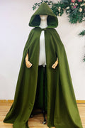 Army Green Winter Hood Cape Women Cloak Long Wedding Evening Wrap