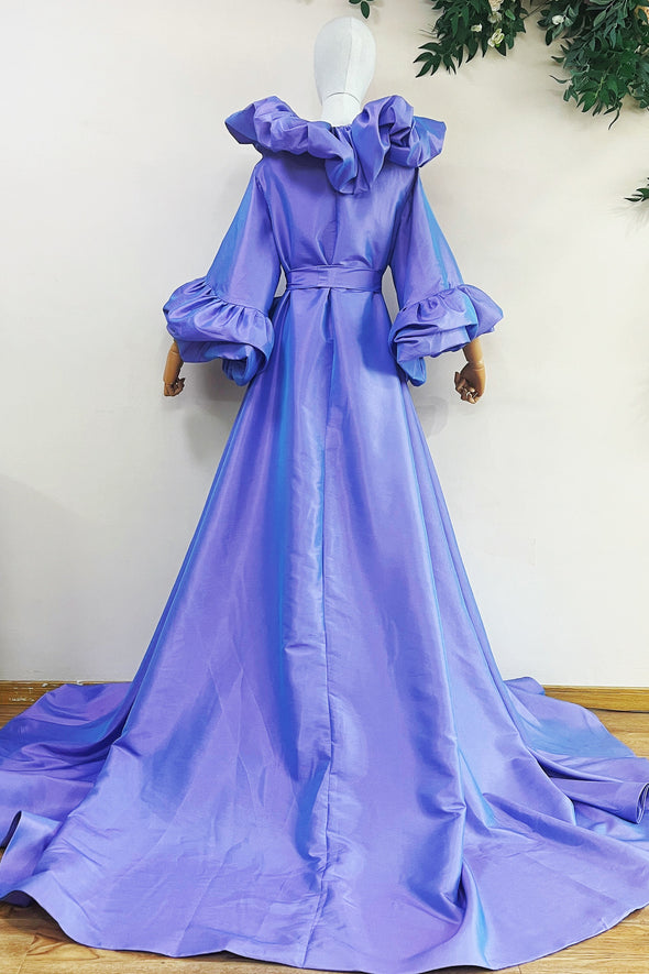 Lavender Taffeta Evening Coat With Flare Sleeves