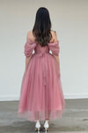 Dusty Pink Off The Shoulder A Line Prom Dresses