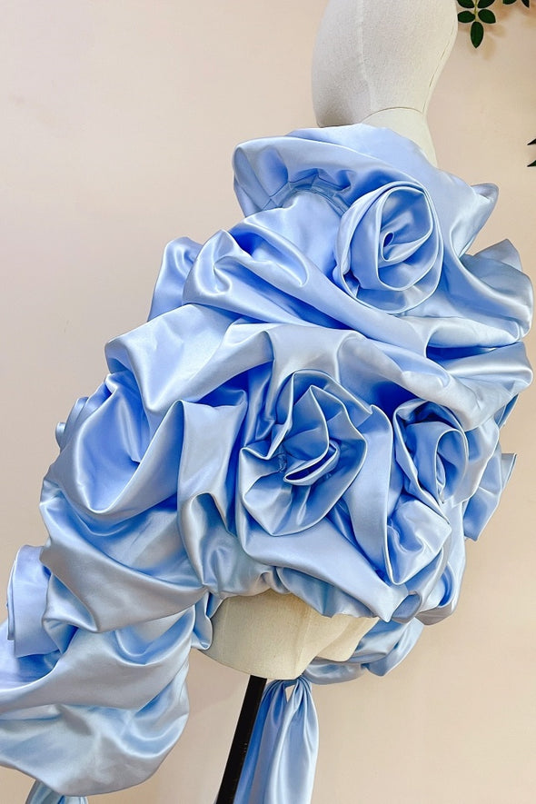 Light Blue Unique Fashionable Jacket With Ribbon