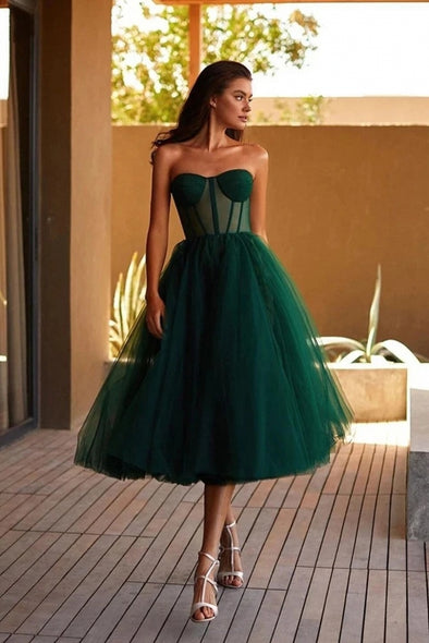 Dark Green A Line Tulle Homeocming Dress Sexy Style