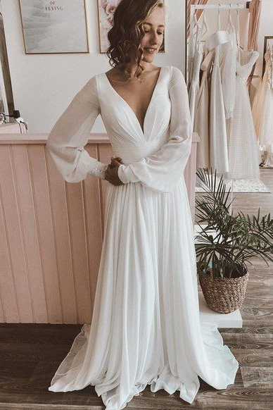 Chiffon A Line Long Wedding Dress