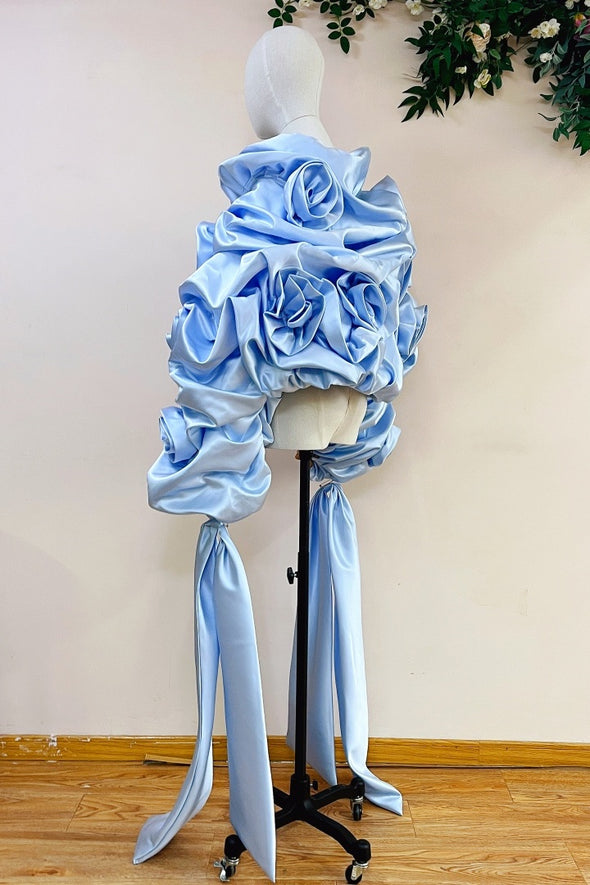 Light Blue Unique Fashionable Jacket With Ribbon