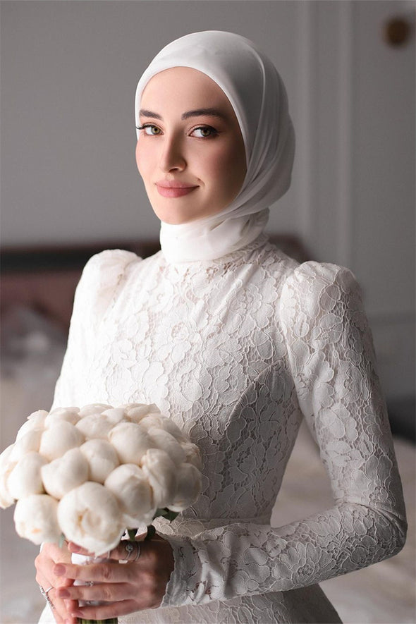 Long Sleeve Lace Muslim Wedding Dress Vintage Bridal Gown