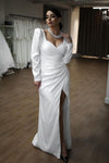 Long Puff Sleeves Sweettheart Soft Satin Mermaid Wedding Dresses