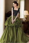 Vintage Green Satin High Split Prom Dress