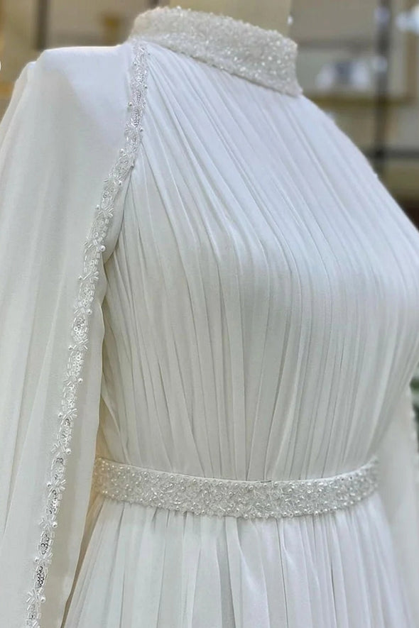 Muslim Exquisite High Collar Ivory A-line Wedding Dresses