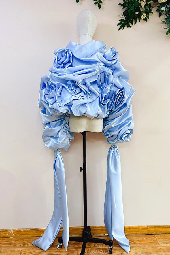 Light Blue Unique Fashionable Jacket With Ribbon